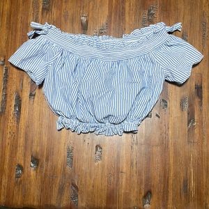 SUPER cute blue n white striped crop top. Off the shoulder.